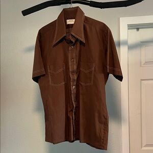 Classic Brown Button-Down Shirt for Men in Large Size